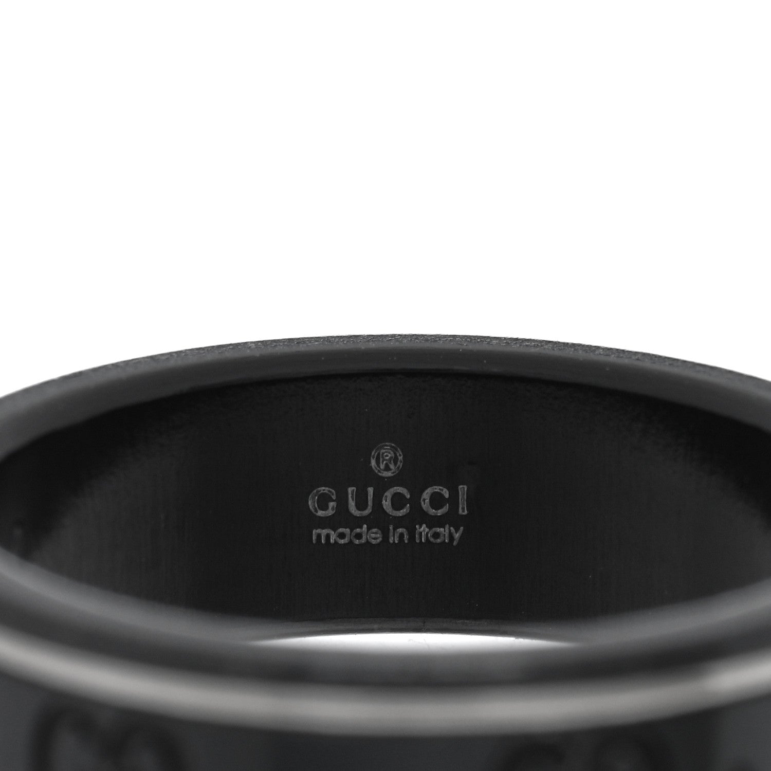 Gucci Black Synthetic Corundum 18K White Gold 7mm Icon Band Ring 62 10 4 of 5