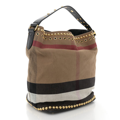 Burberry Canvas Mega Check Studded Medium Ashby Bucket Bag Black 3 of 10