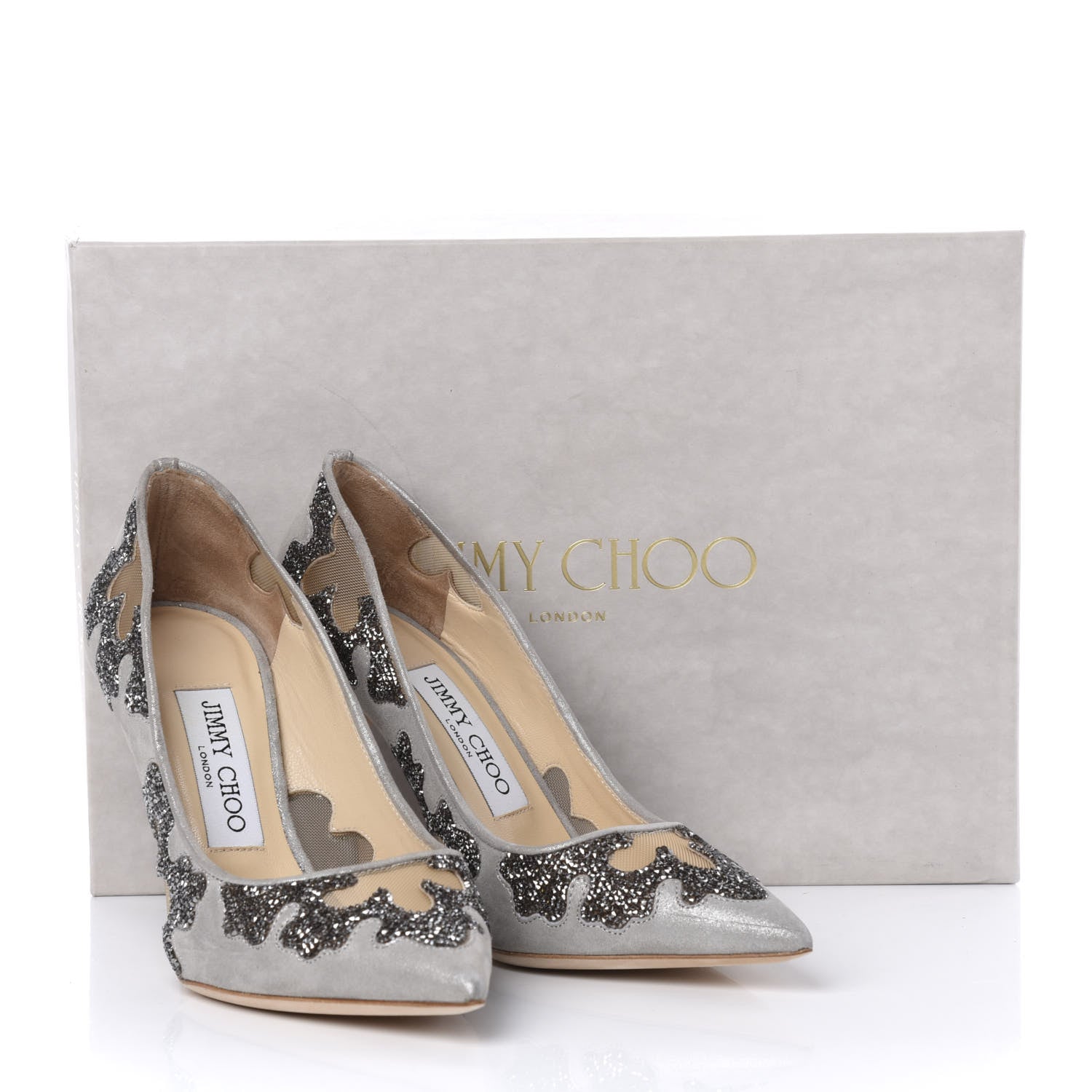 Jimmy Choo Suede Mesh Crystal Rocks Karmel 100 Pumps 35.5 Grey 10 of 10