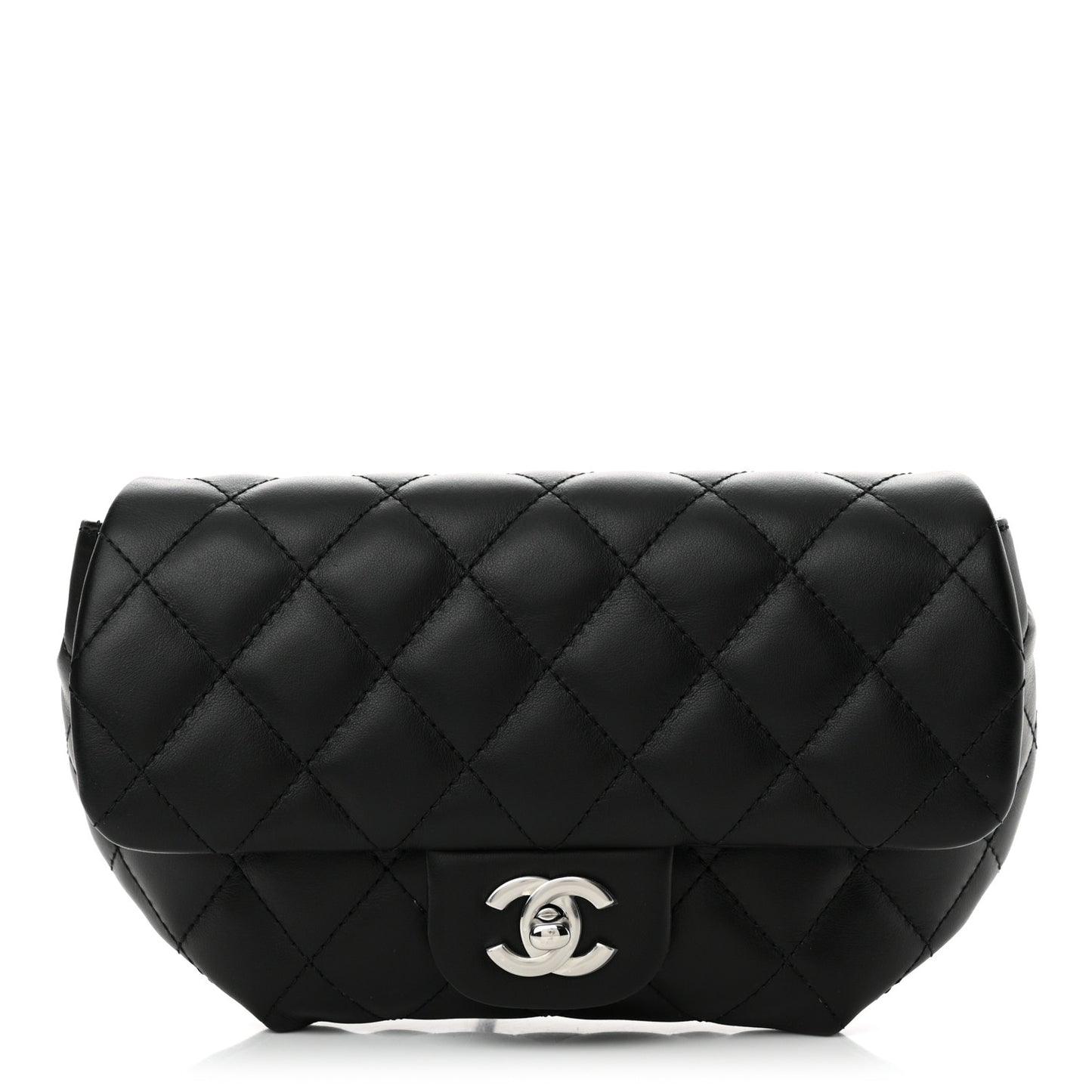 Calfskin Quilted CC Uniform Flap Belt Bag Black