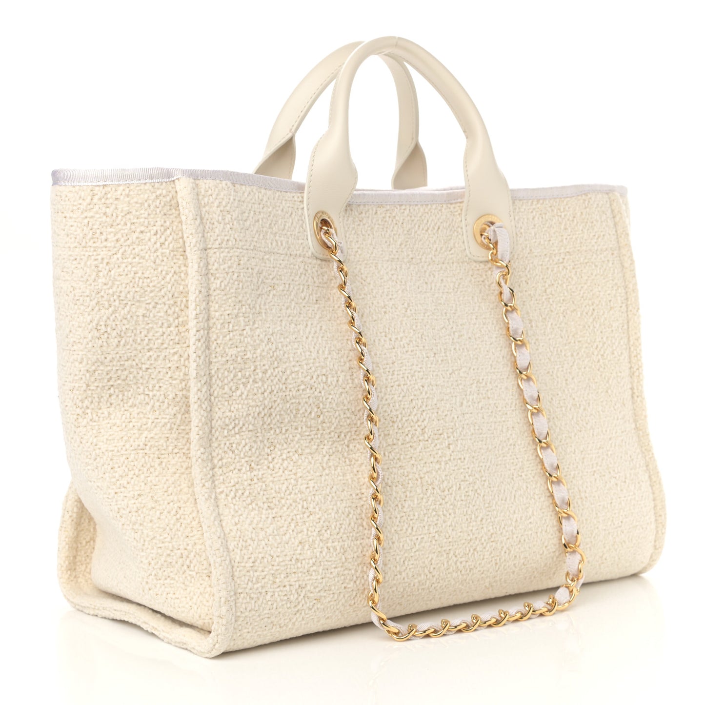 Lurex Boucle Medium Deauville Tote White