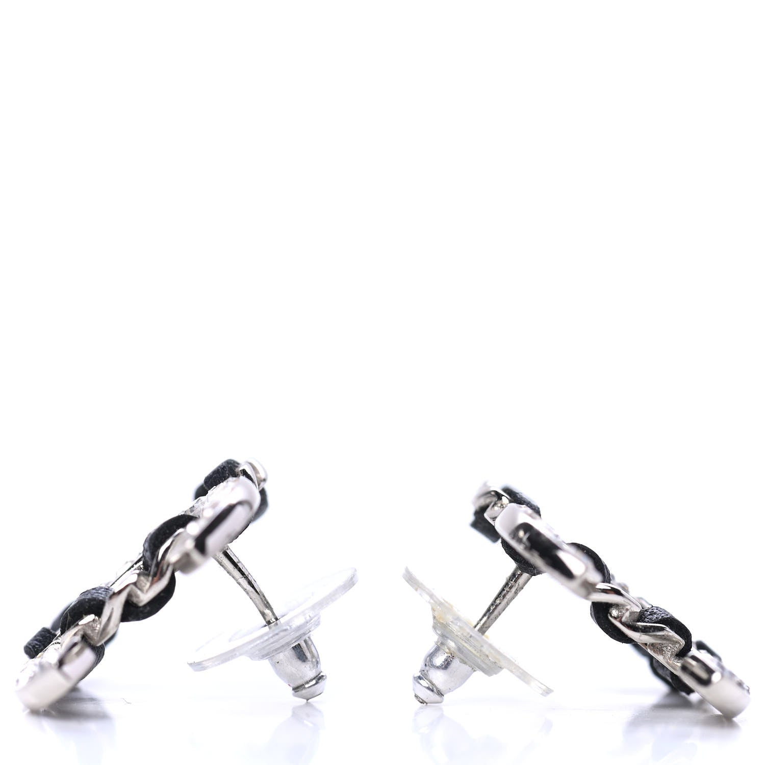 Chanel Crystal Baguette Lambskin Large CC Earrings Silver Black 3 of 4