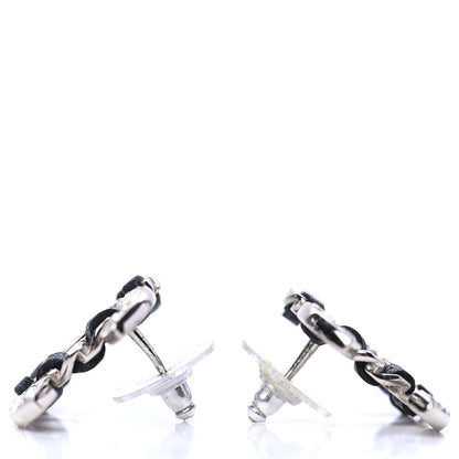 Chanel Crystal Baguette Lambskin Large CC Earrings Silver Black 3 of 4