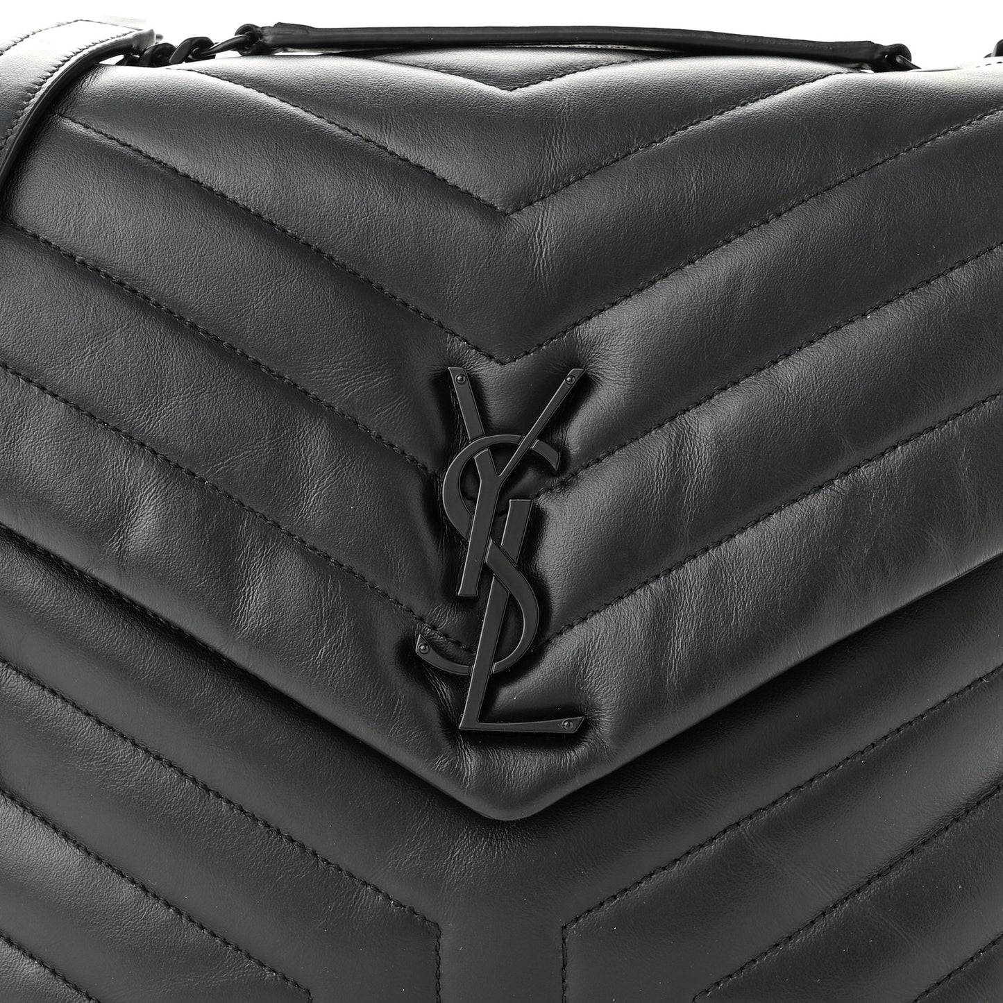 Calfskin Y Quilted Monogram Monochrome Medium Loulou Chain Satchel Black