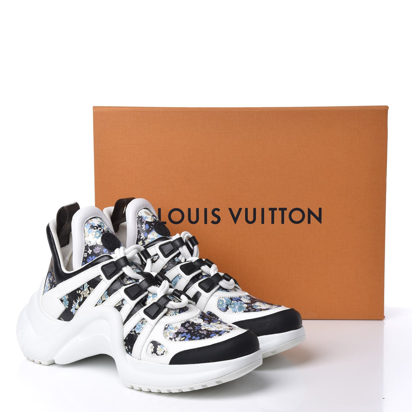 Flower Printed Calfskin Monogram LV Archlight Sneakers 39.5 Black Blue