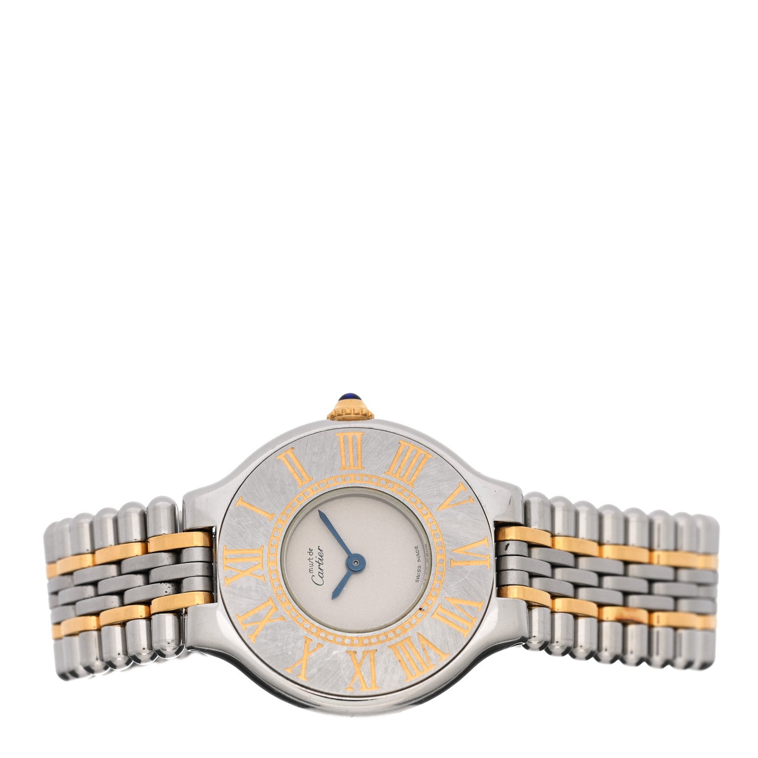 Cartier Stainless Steel 18K Yellow Gold 28mm Must De 21 Bullet Link Quartz Watch 2 of 5
