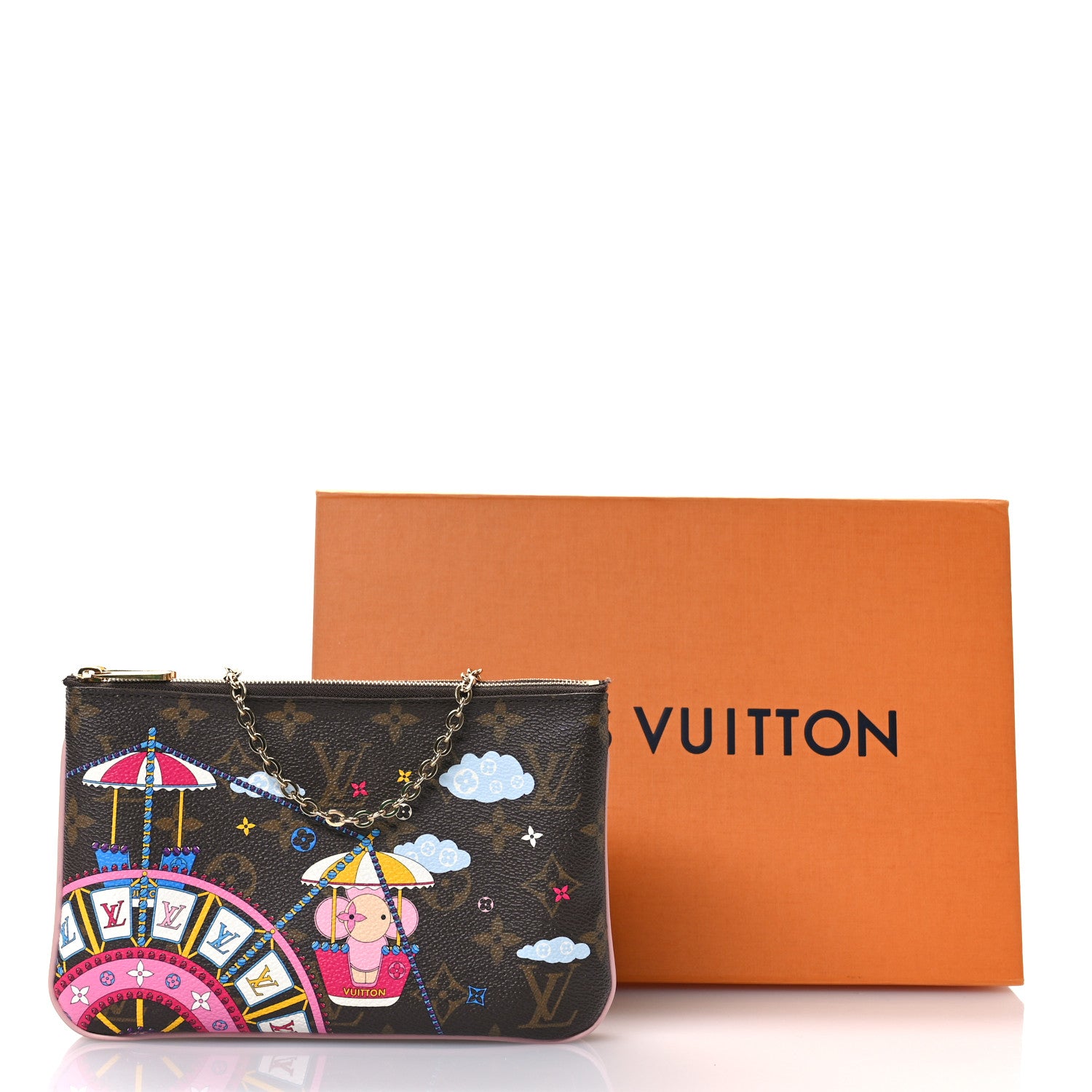 Louis Vuitton Monogram 2020 Christmas Animation Big Wheel Double Zip Pochette Rose Ballerine 11 of 12