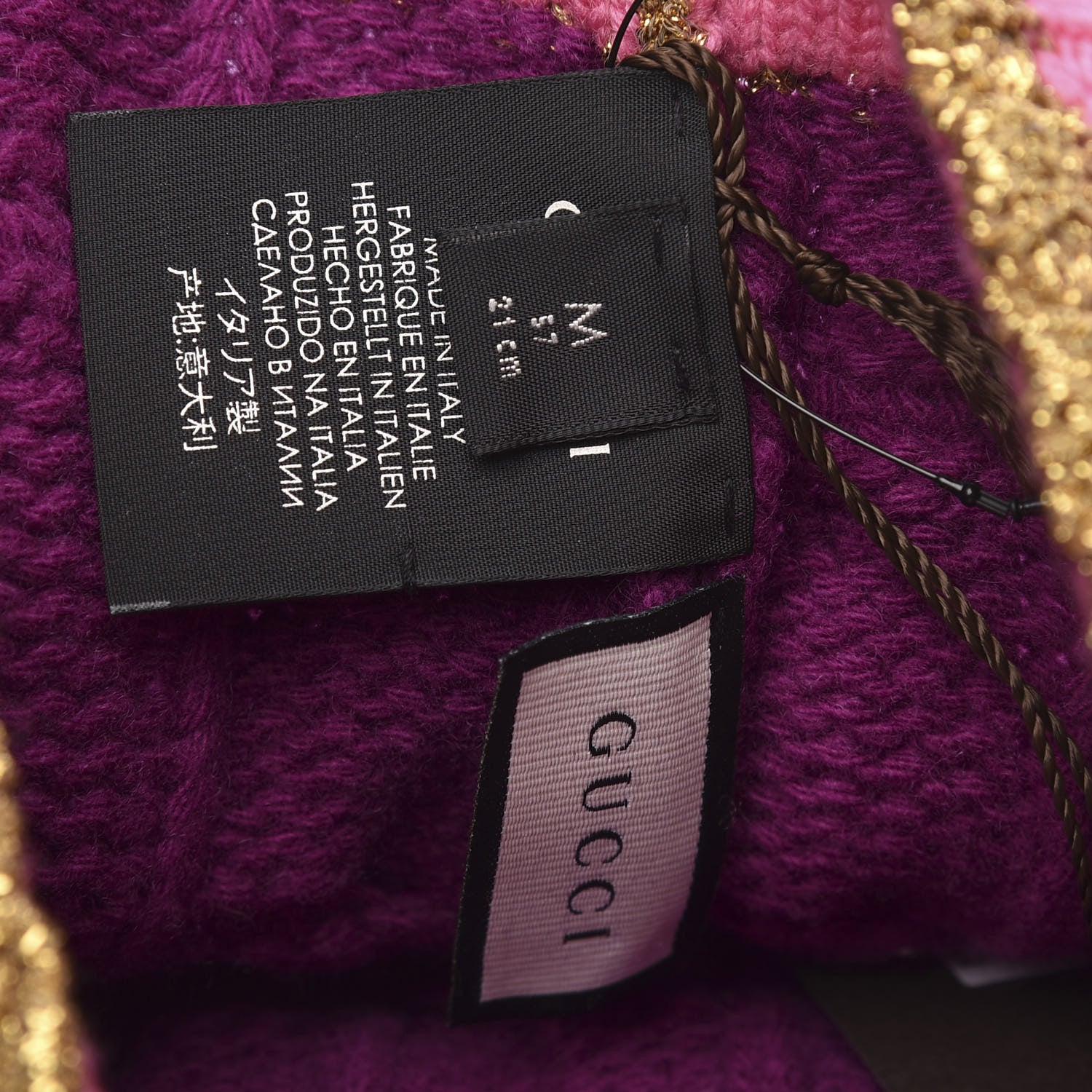 Gucci Wool Cashmere Polyamide Cable Knit Bonhate Beanie Hat M Magenta Pink 4 of 4