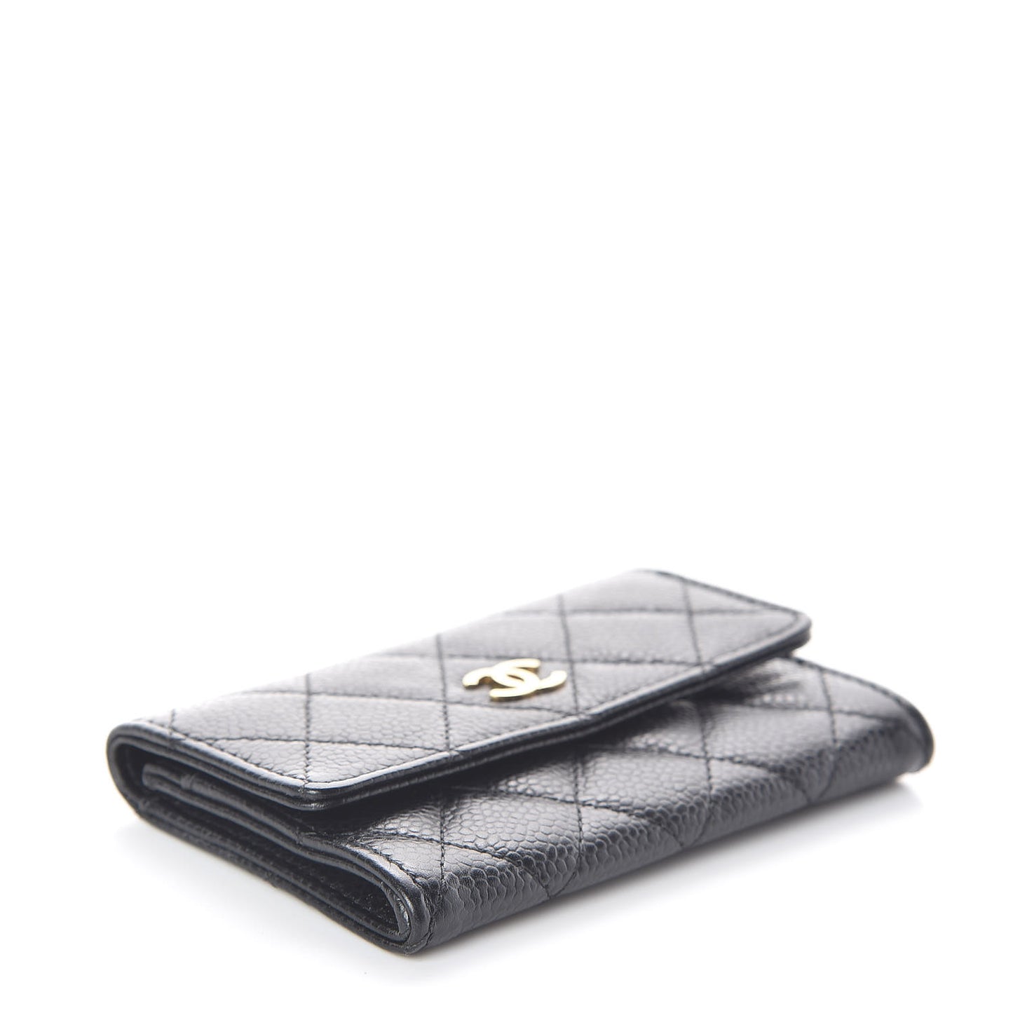 Caviar Quilted Flap Card Holder Black