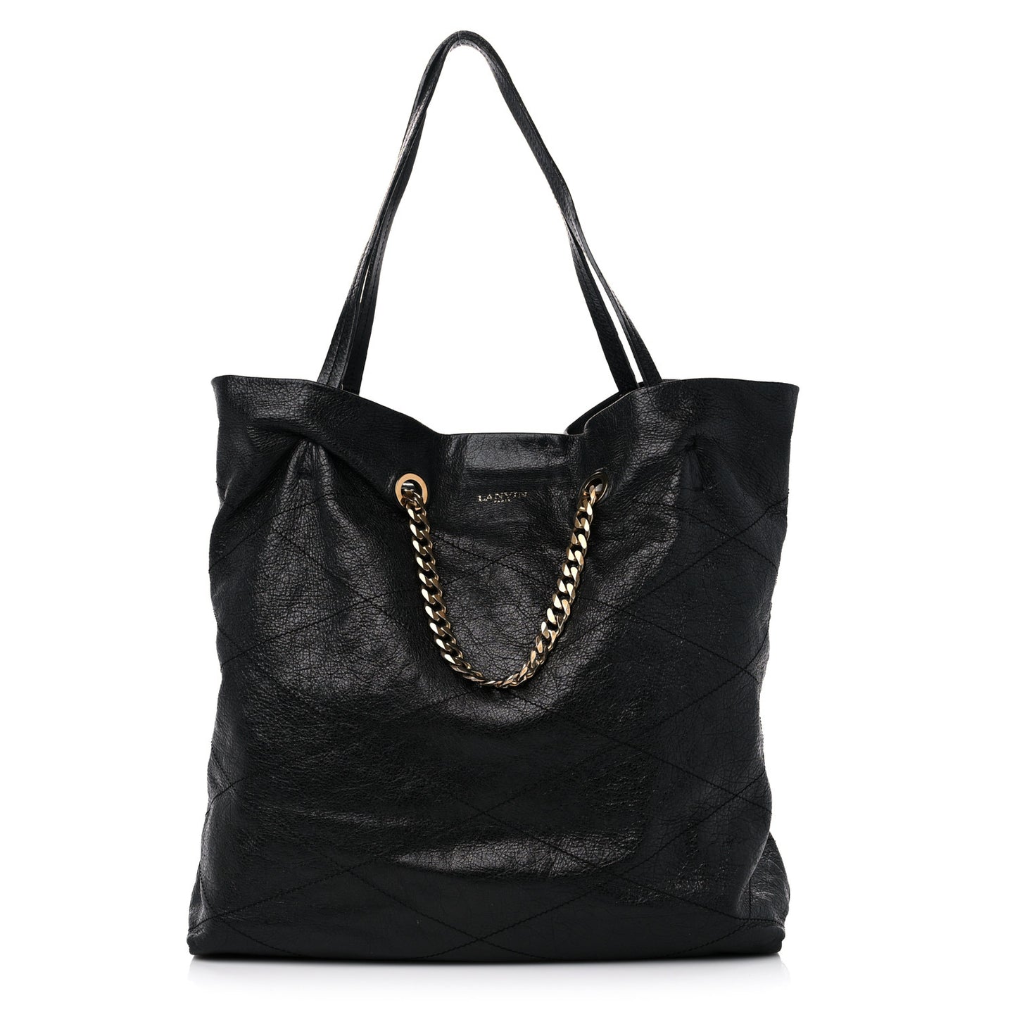 Crinkled Calfskin Quilted Carry Me Tote Black