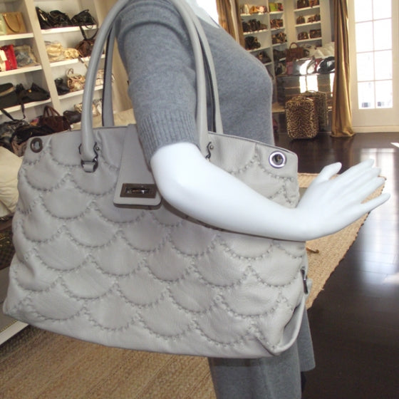 SALVATOREFERRAGAMOLeatherStitchedSatchelIvory