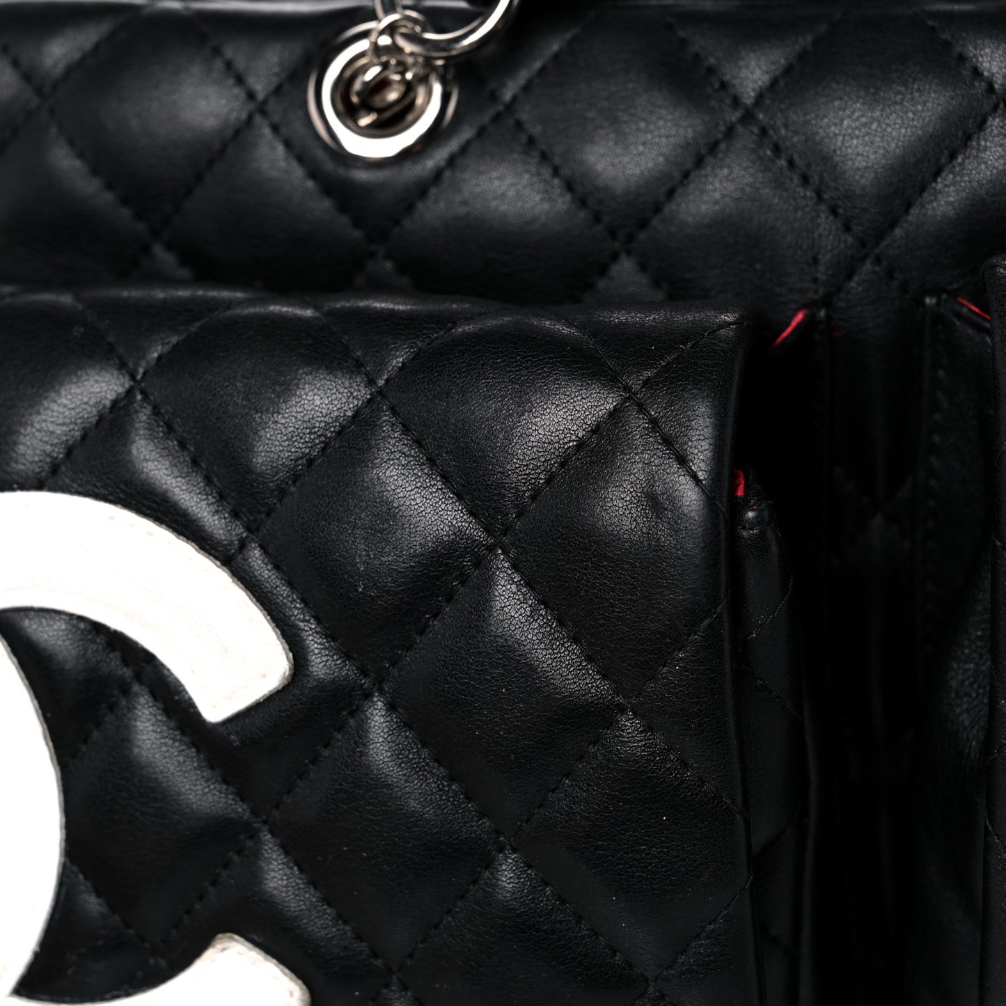 Calfskin Quilted Large Cambon Multipocket Reporter Black White