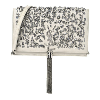 Saint Laurent Calfskin Bead Embellished Kate Monogram Tassel Chain Wallet White 1 of 22