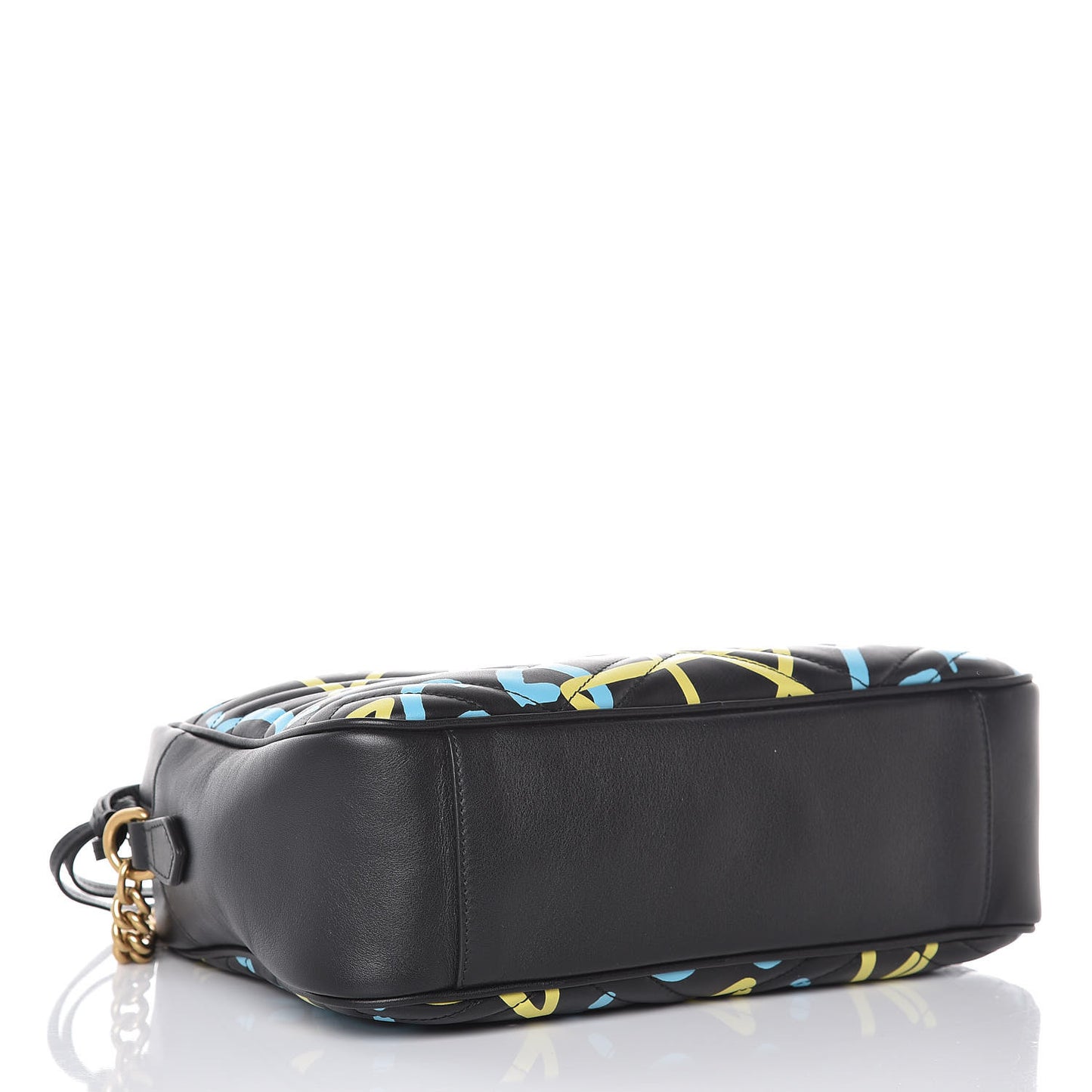 Calfskin Matelasse GucciGhost Medium GG Marmont Chain Shoulder Bag Black New Acquamarine