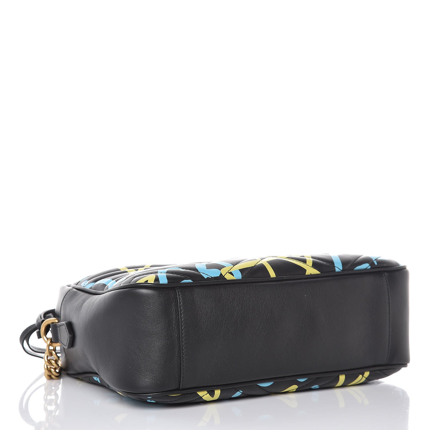 Gucci Calfskin Matelasse GucciGhost Medium GG Marmont Chain Shoulder Bag Black New Acquamarine 4 of 11