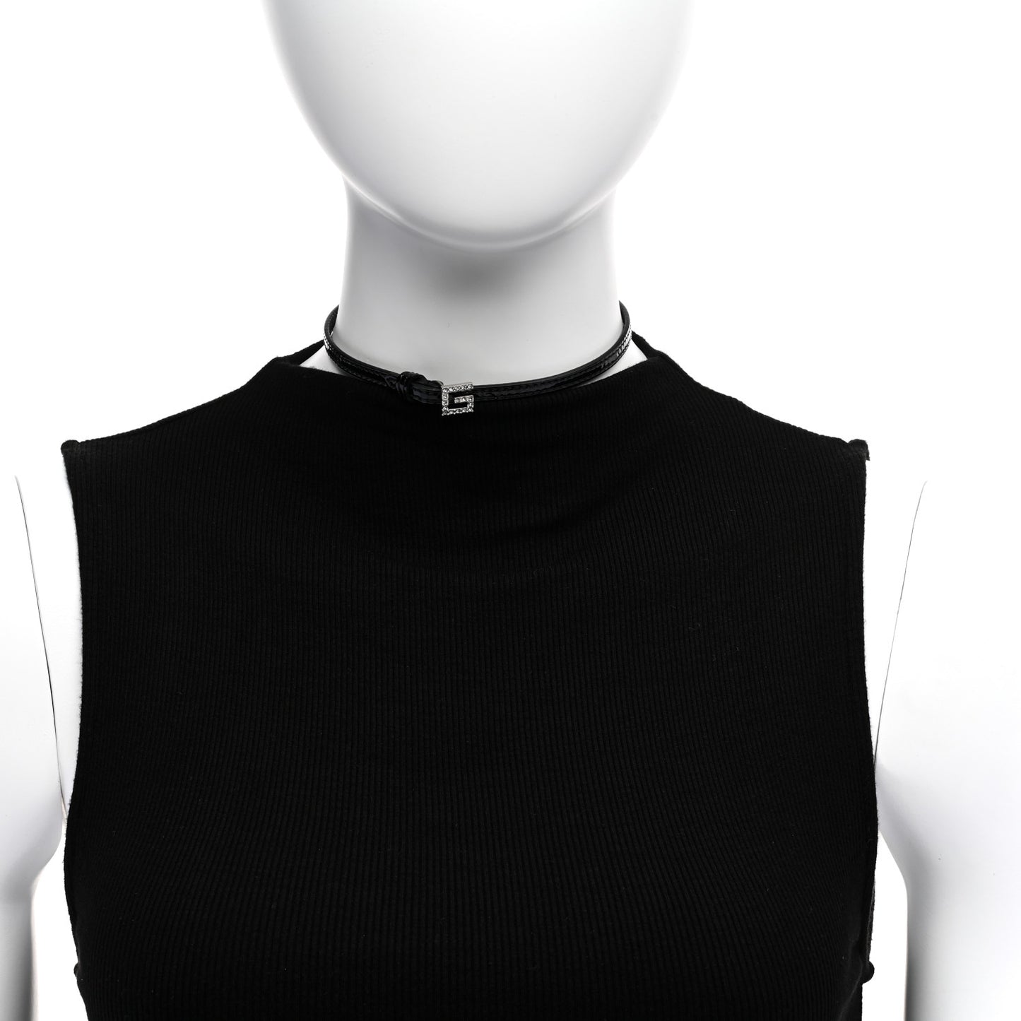 Patent Crystal G Buckle Choker Black