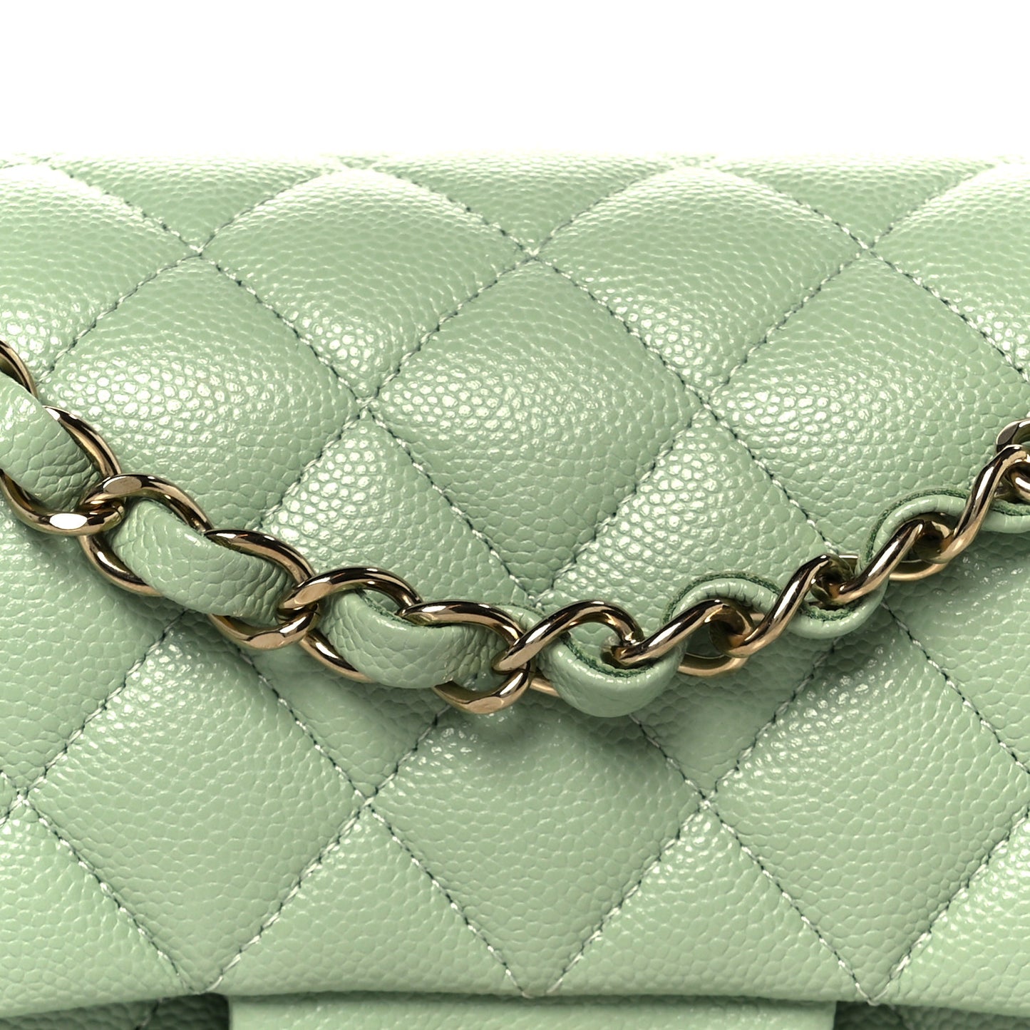 Caviar Quilted Small Double Flap Light Green