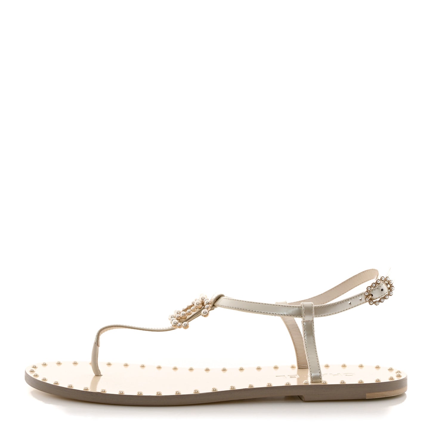 Iridescent Glazed Calfskin Pearl CC Thong Sandals 39 White