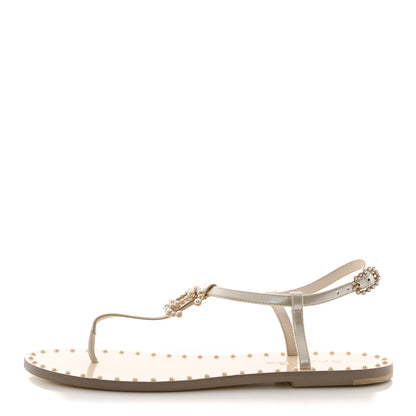 Chanel Iridescent Glazed Calfskin Pearl CC Thong Sandals 39 White 1 of 8