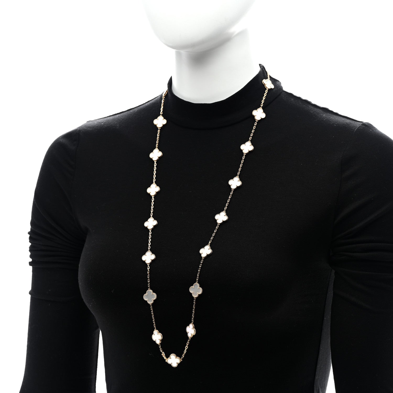 Van Cleef & Arpels 18K Yellow Gold Mother of Pearl 20 Motifs Vintage Alhambra Necklace 2 of 7