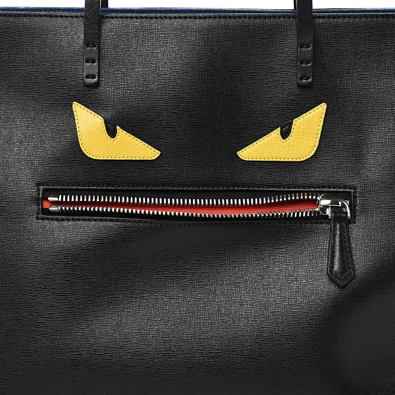 Fendi Vitello Elite Cuoio Monster Buggies Medium Roll Tote Black Multicolor Blue Cobalto 12 of 12