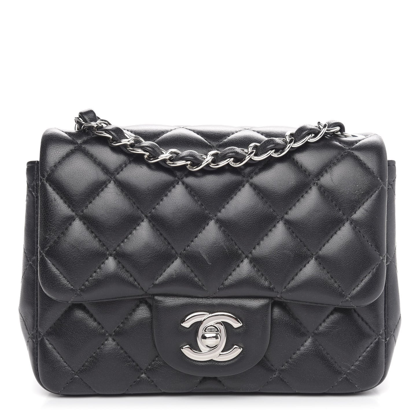 Lambskin Quilted Mini Square Flap Black
