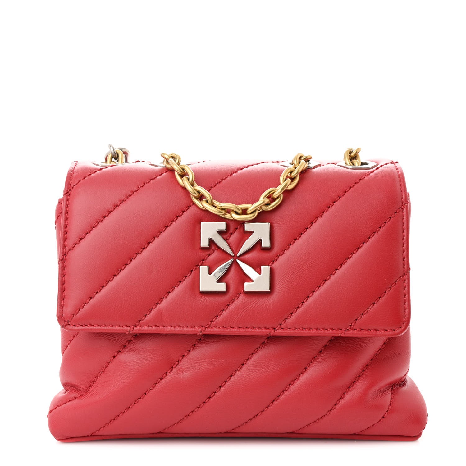 Off-White Calfskin Diagonal Quilted Jackhammer 19 Shoulder Bag Red 1 of 10