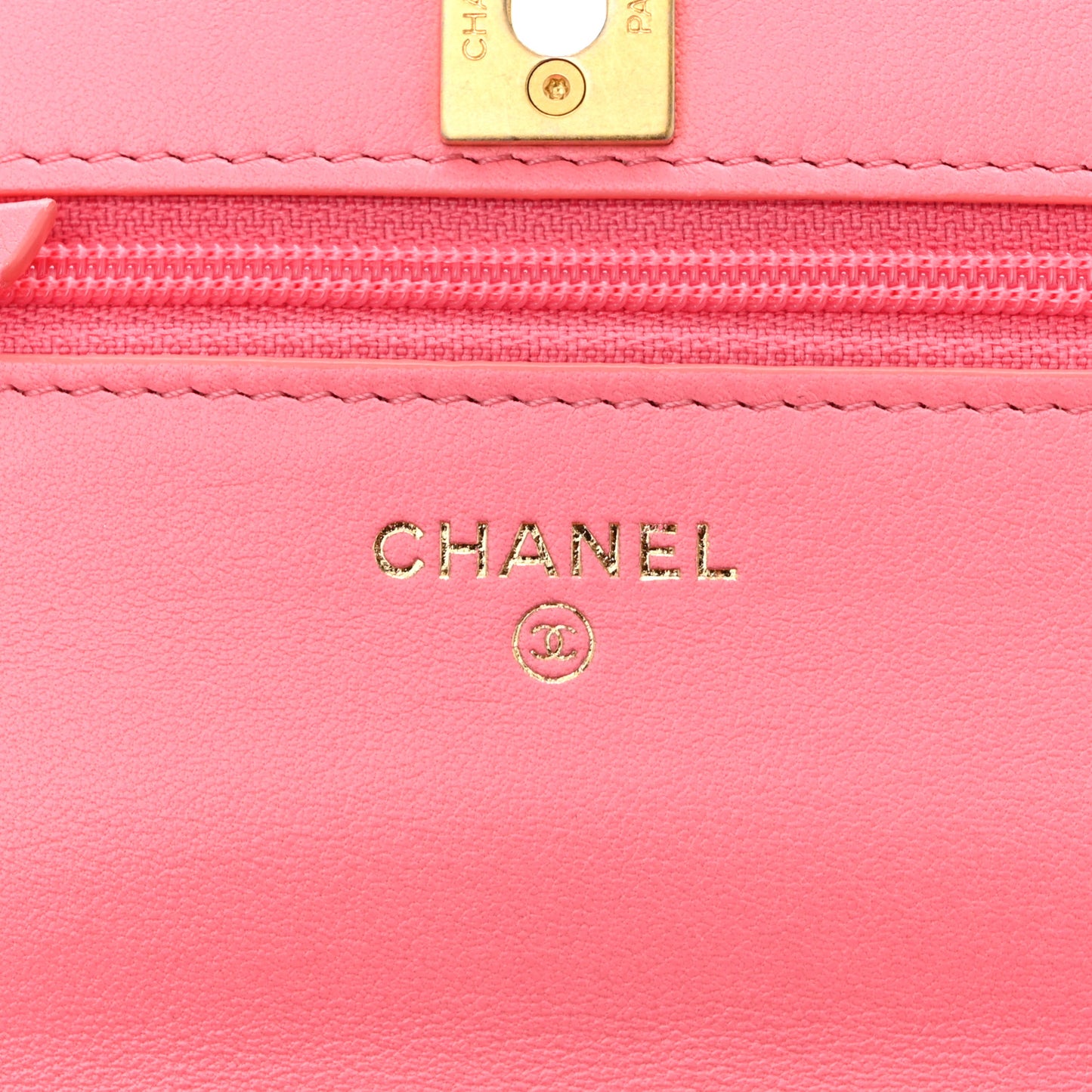 Lambskin Quilted CC Pearl Crush Wallet on Chain WOC Pink