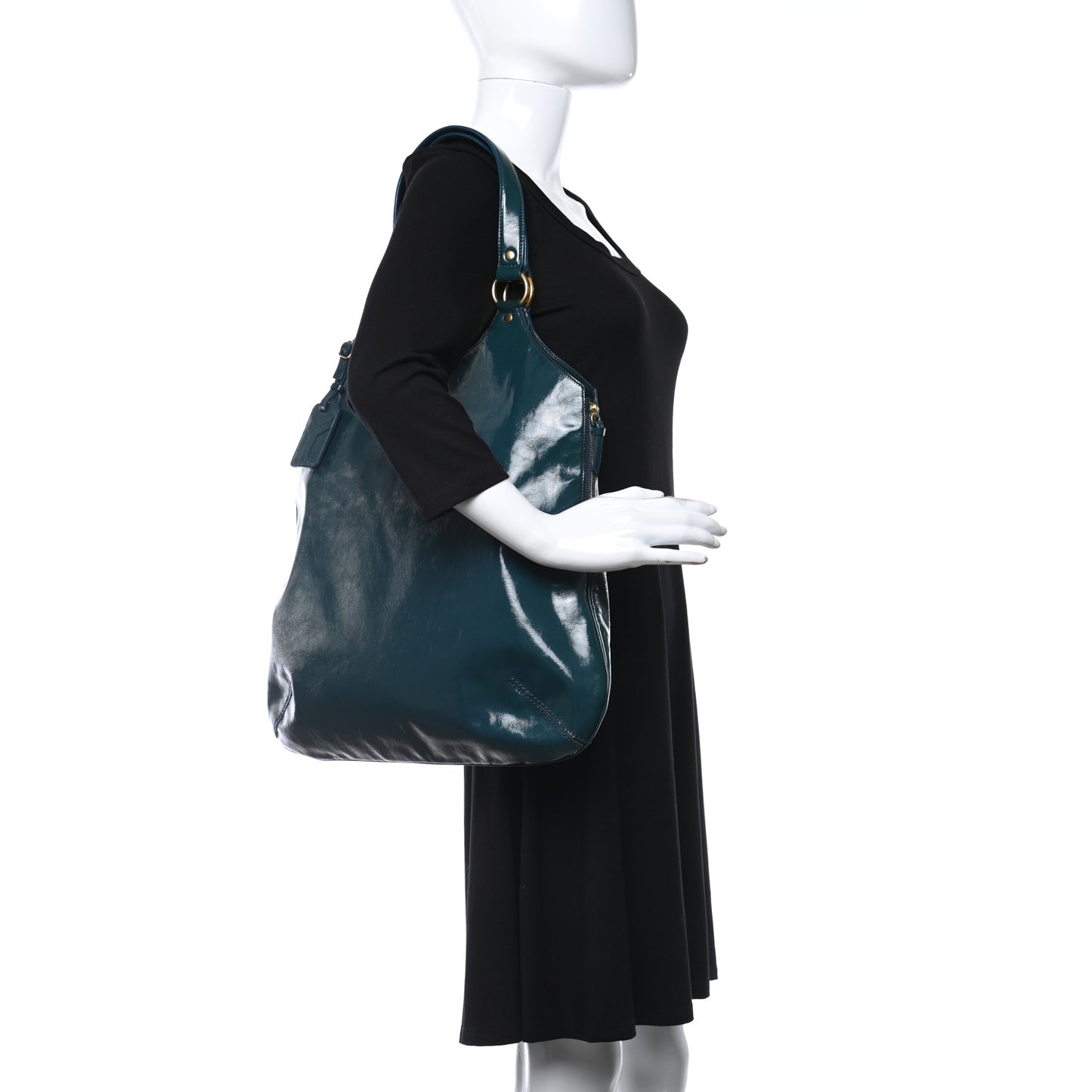 Patent Calfskin Tribute Tote Petrol