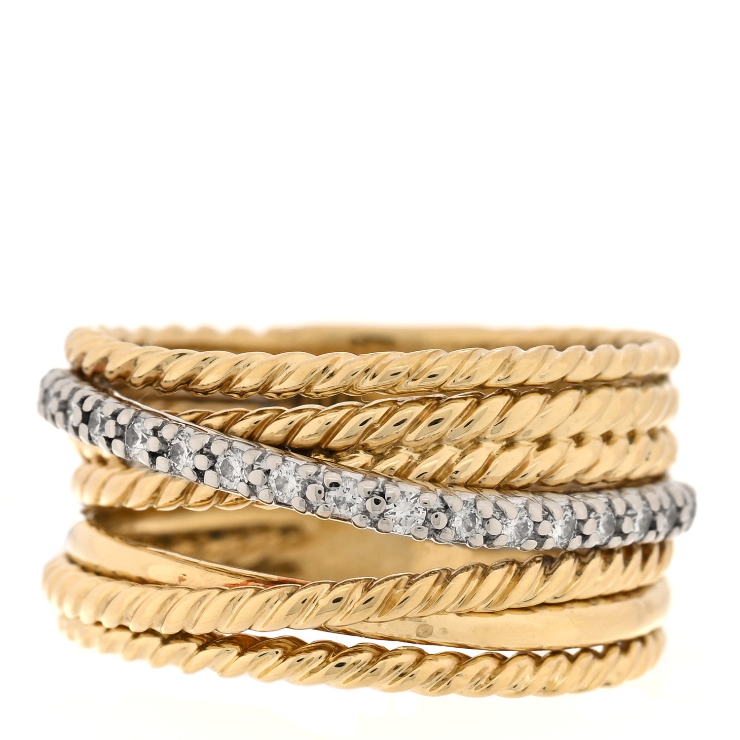 David Yurman 18K Yellow White Gold Diamond 11mm Wide Crossover Ring 55 7.25 1 of 4