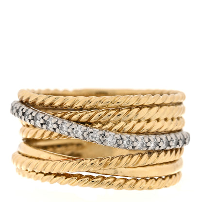 David Yurman 18K Yellow White Gold Diamond 11mm Wide Crossover Ring 55 7.25 1 of 4