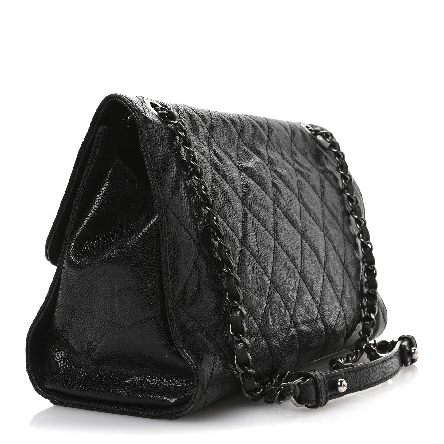 Crumpled Grained Calfskin Jumbo CC Crave Flap Black