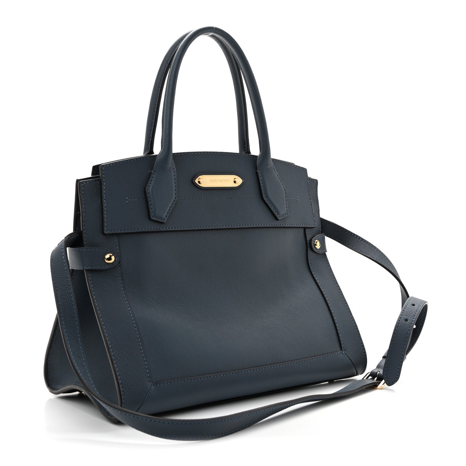 Louis Vuitton Grained Calfskin Steamer MM Blue 3 of 12