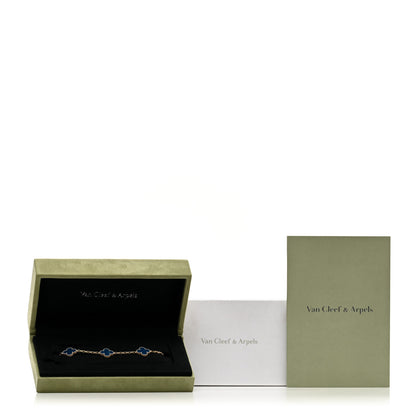 Van Cleef & Arpels 18K Yellow Gold Blue Agate 5 Motifs Vintage Alhambra Bracelet 4 of 4