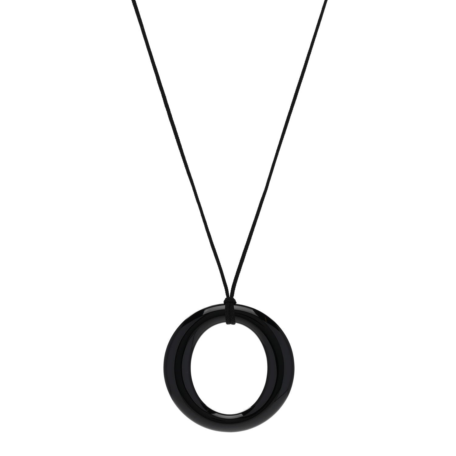 Tiffany Lacquer Hardwood Elsa Peretti Sevillana Pendant Cord Necklace Black 1 of 5