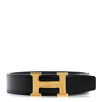 Hermes Box Togo 32mm Guilloche H Belt 90 36 Black Bleu Nuit 1 of 8
