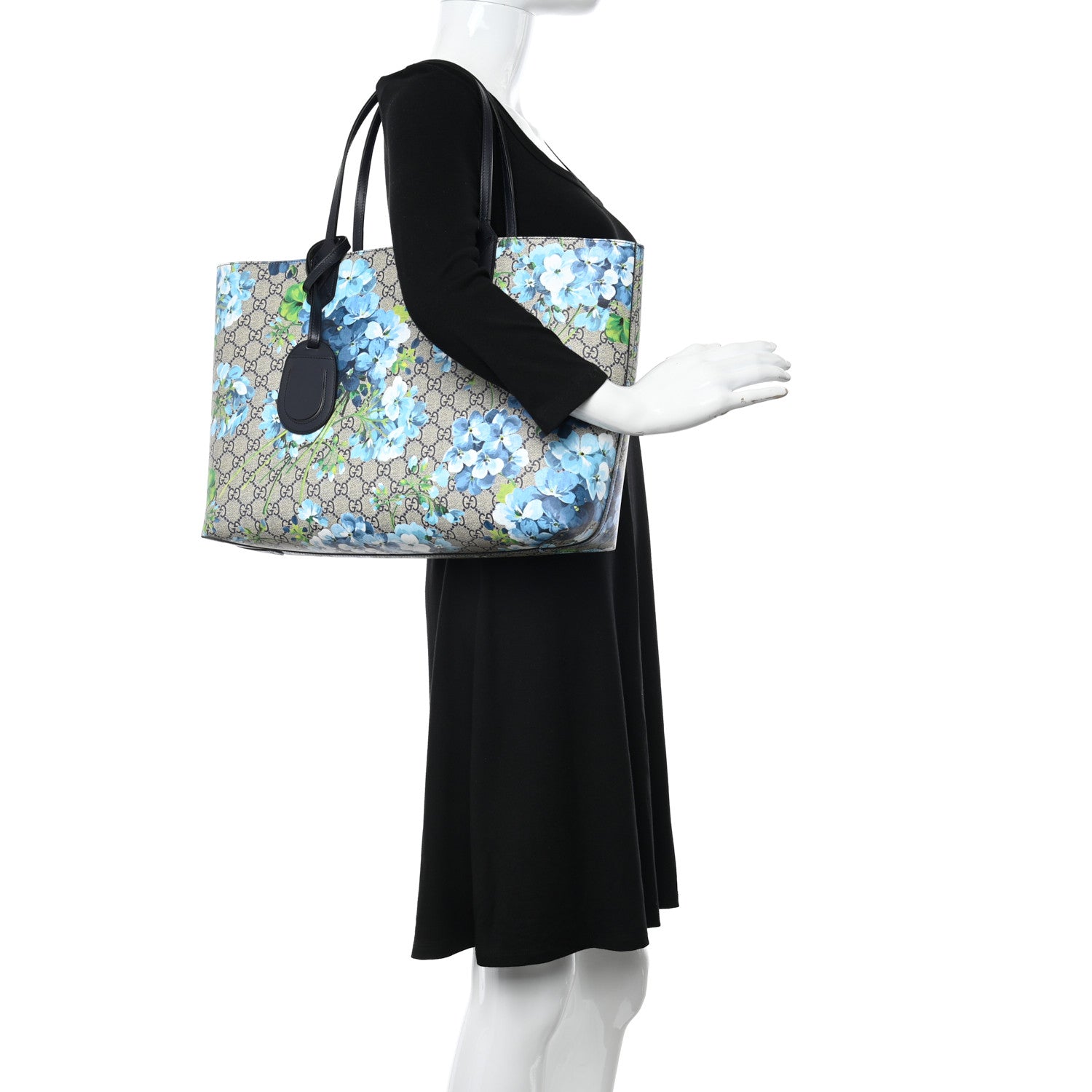 Gucci GG Supreme Monogram Blooms Medium Reversible Tote Beige Blue Navy 2 of 9