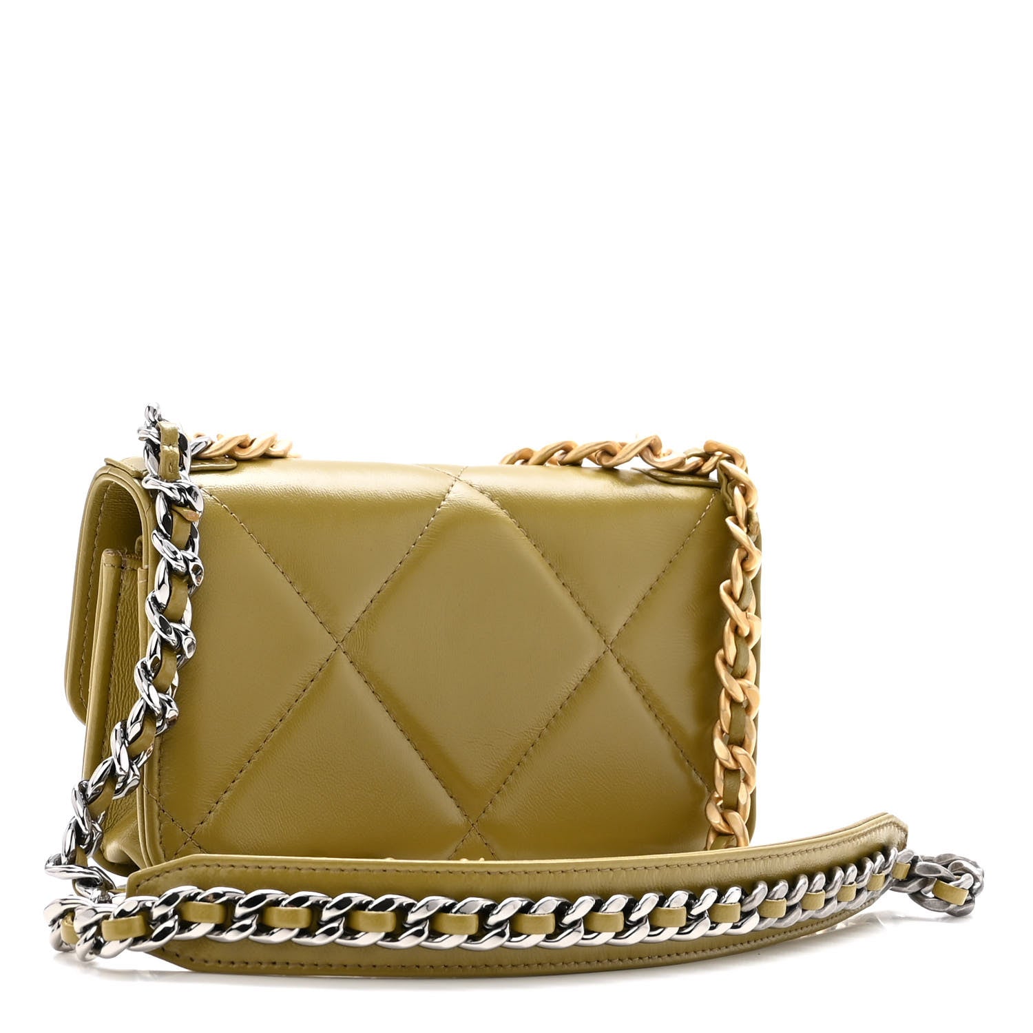 Chanel Lambskin Quilted Chanel 19 Flap Phone Holder With Chain Green 3 of 11