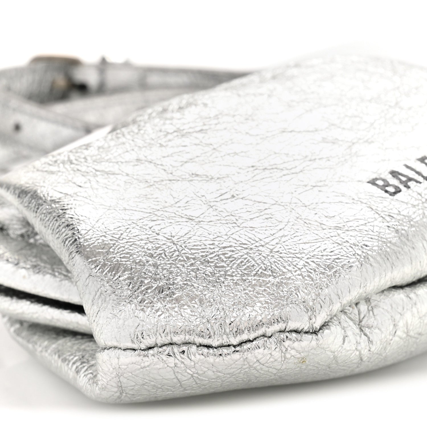 Balenciaga Metallic Textured Calfskin Logo Cloud Coin Purse With Strap Silver 9 of 11