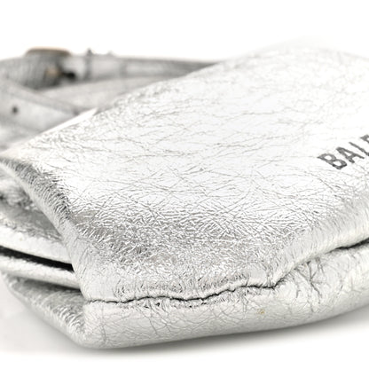 Balenciaga Metallic Textured Calfskin Logo Cloud Coin Purse With Strap Silver 9 of 11