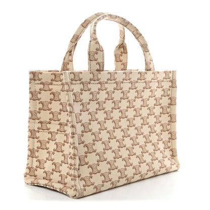 Celine Canvas Calfskin Triomphe Print Small Cabas Thais White 3 of 11