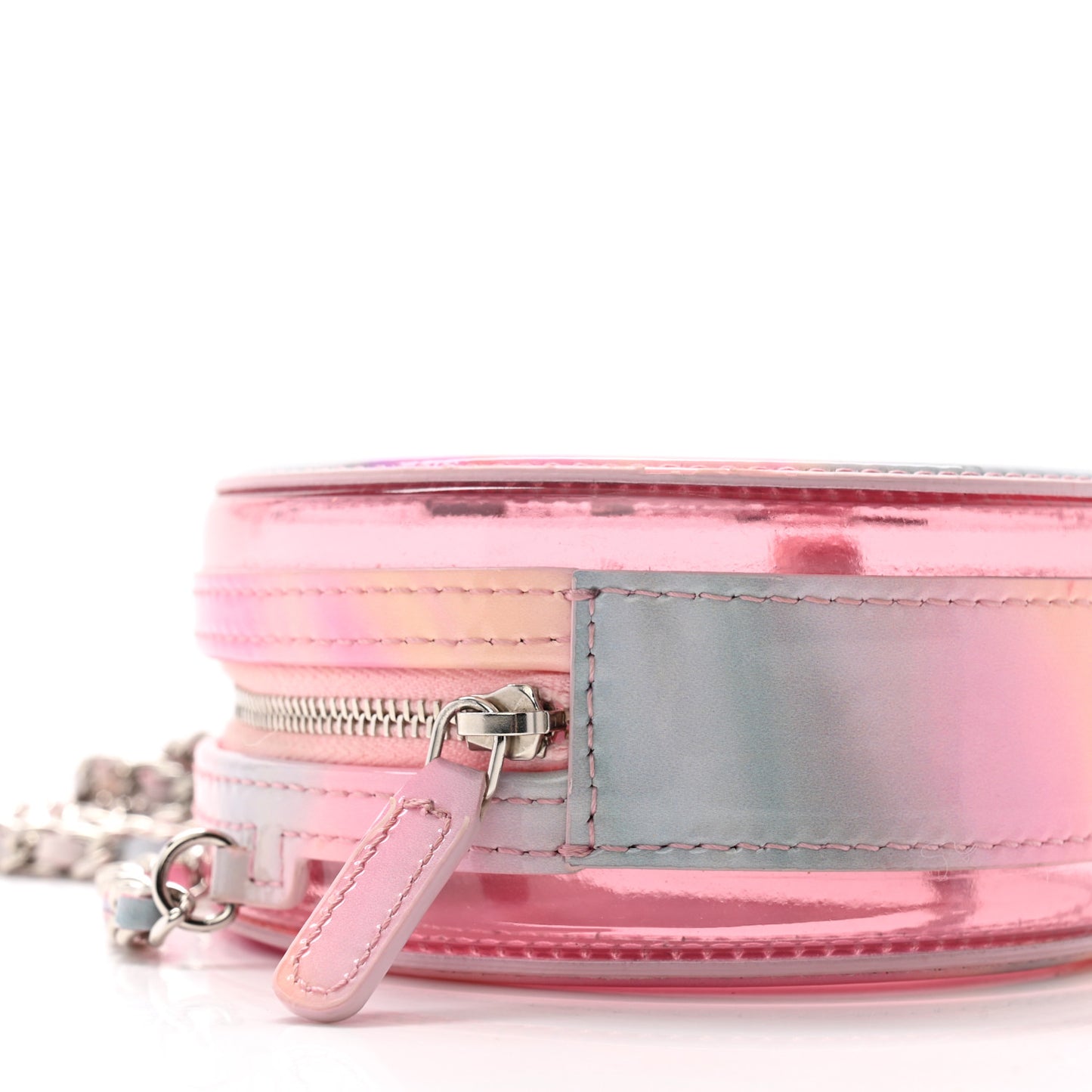 PVC Lambskin Filigree Round Clutch With Chain Pink