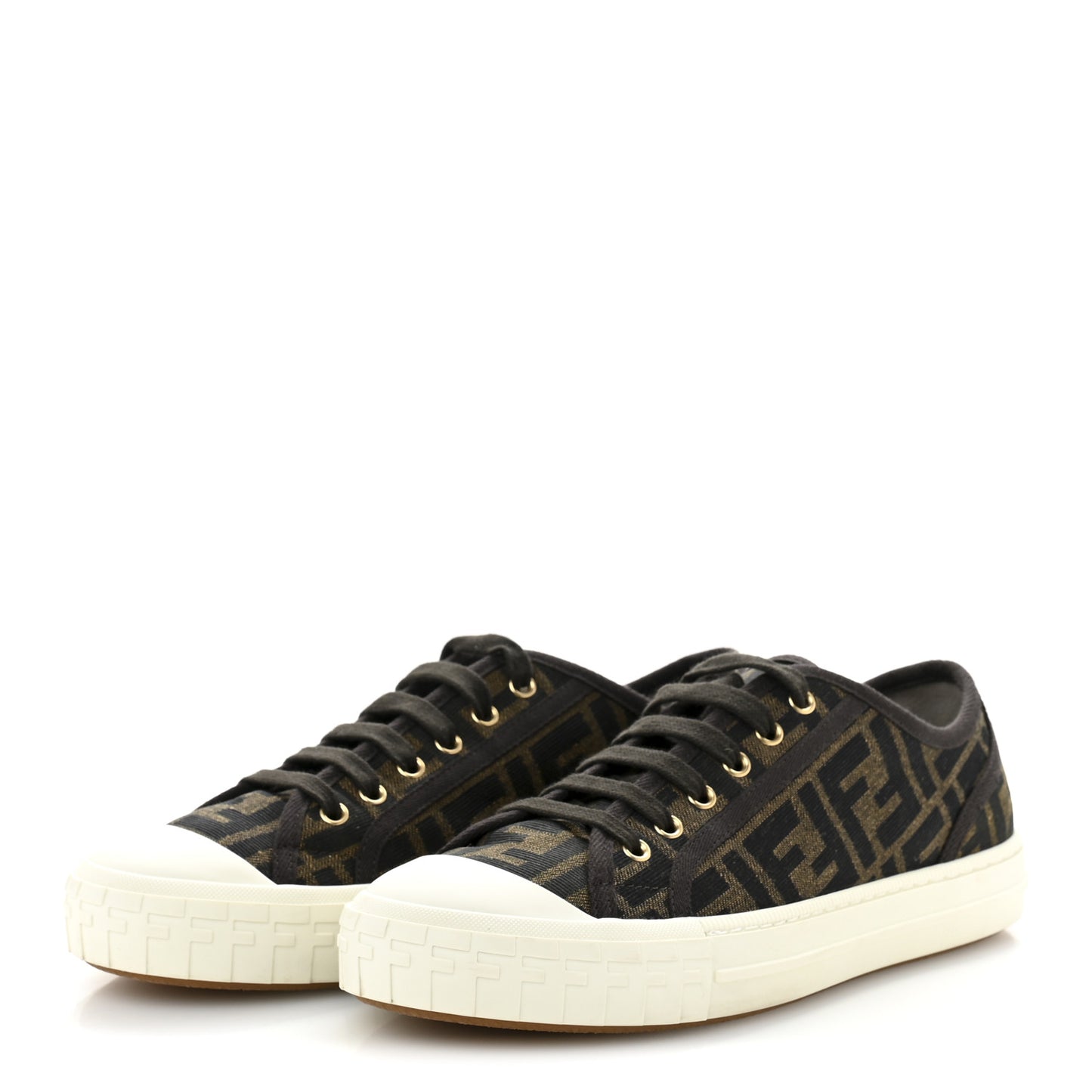 Fabric Jacquard FF Womens Domino Low Top Sneakers 39 Tobacco