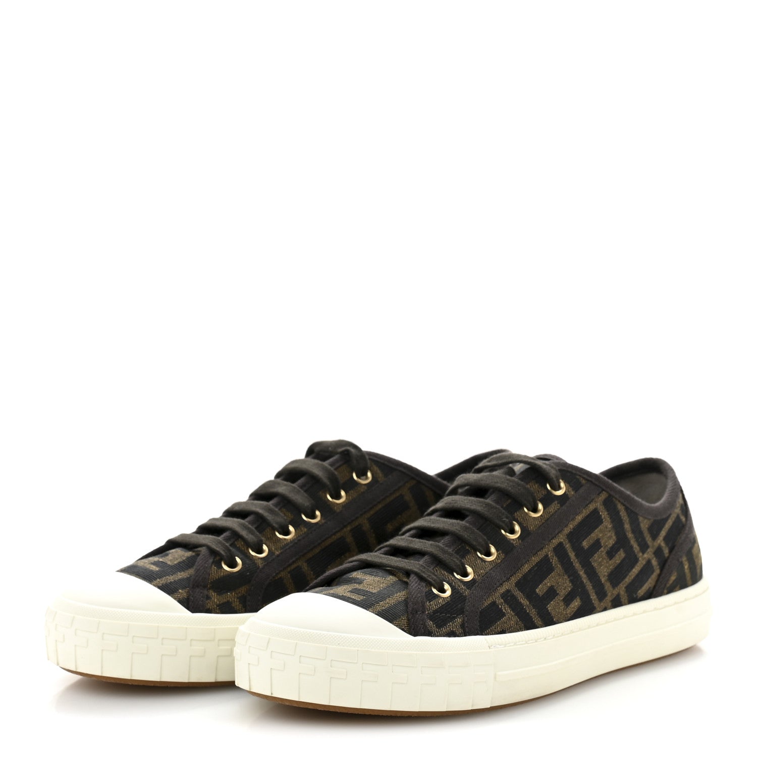 Fendi Fabric Jacquard FF Womens Domino Low Top Sneakers 39 Tobacco 4 of 9