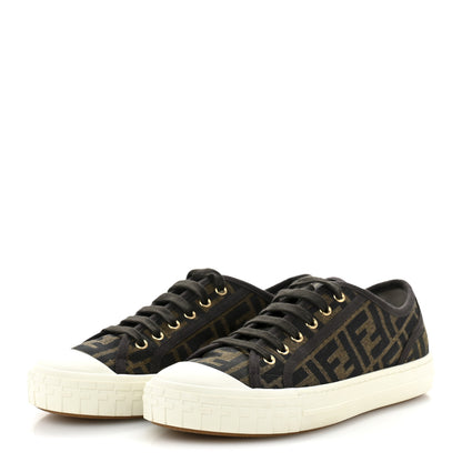 Fendi Fabric Jacquard FF Womens Domino Low Top Sneakers 39 Tobacco 4 of 9