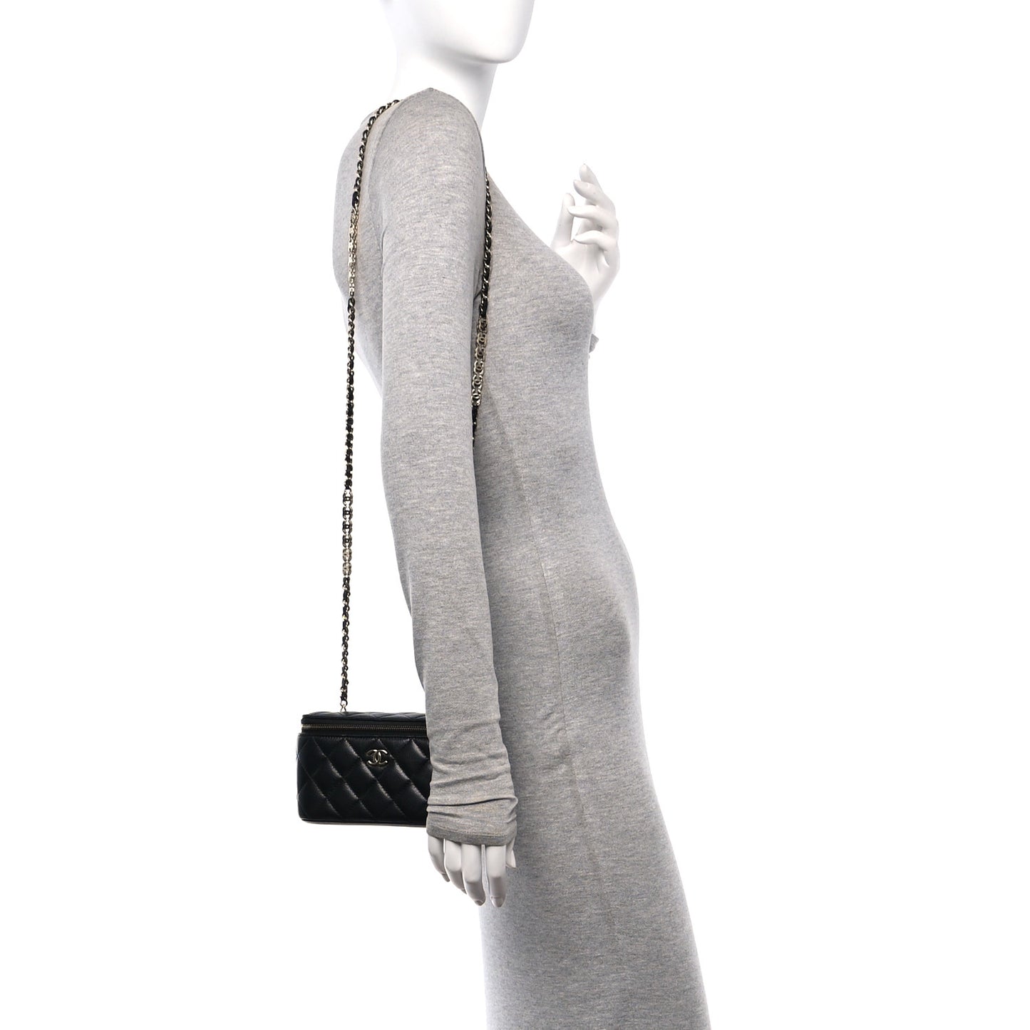 Caviar Quilted Small Tiny CC Vanity Case With Chain Black