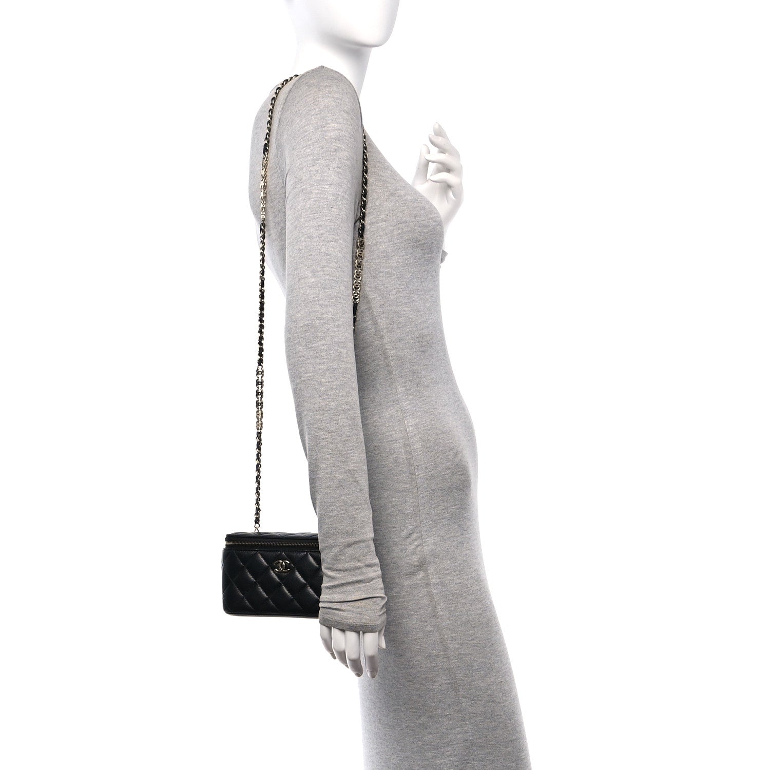 Chanel Caviar Quilted Small Tiny CC Vanity Case With Chain Black 2 of 12