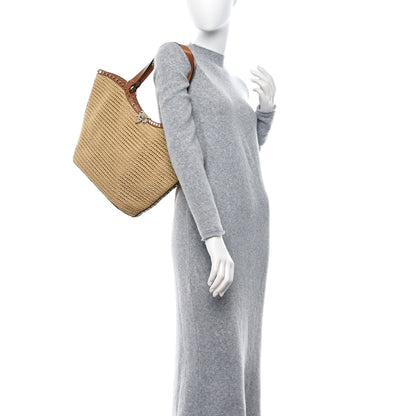 Valentino Garavani Synthetic Raffia Calfskin Rockstud Garden Tote Bag Natural Almond 2 of 9