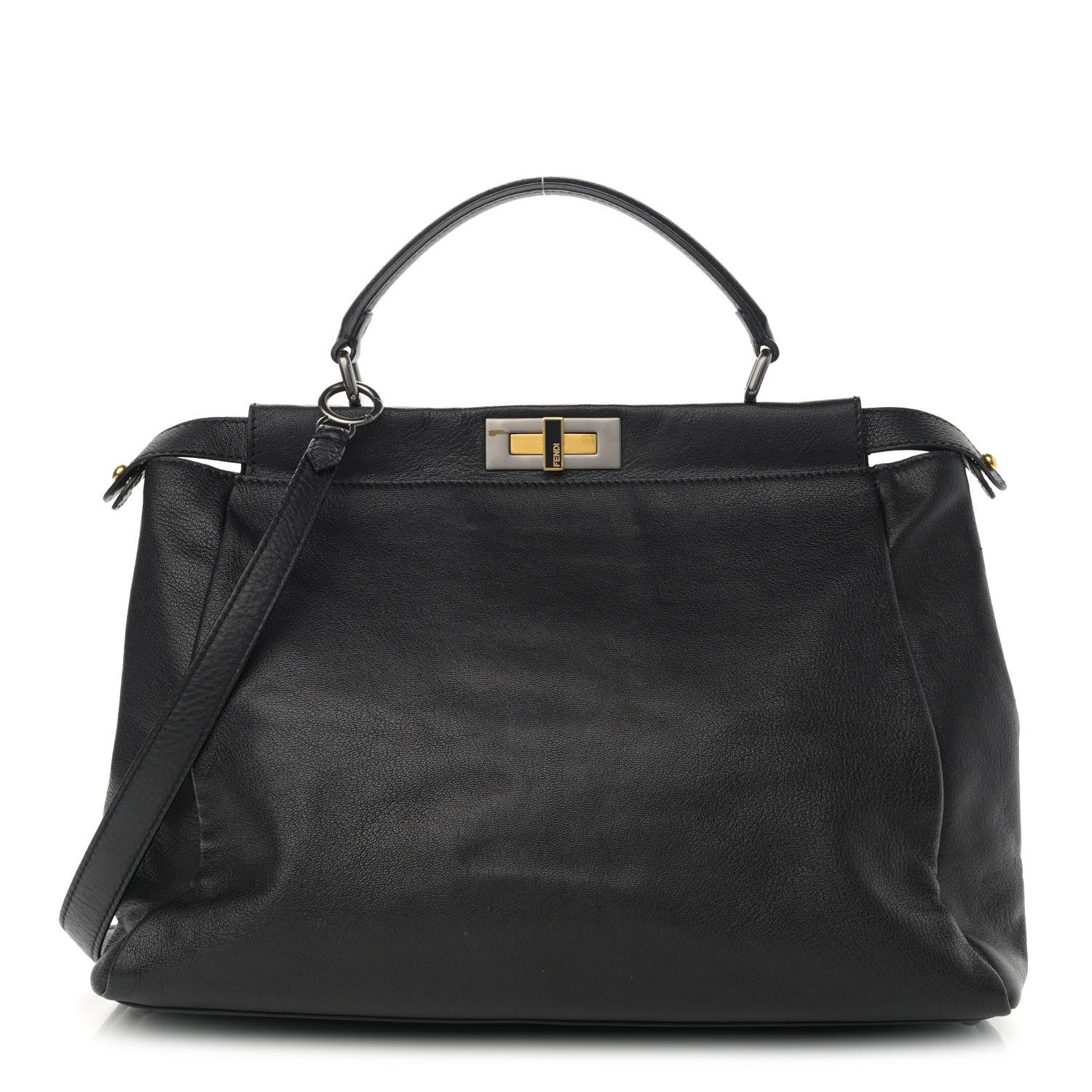 Fendi Goatskin Zucca Large Peekaboo Iconic Satchel Black Tobacco 1 of 12