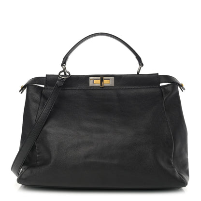 Fendi Goatskin Zucca Large Peekaboo Iconic Satchel Black Tobacco 1 of 12